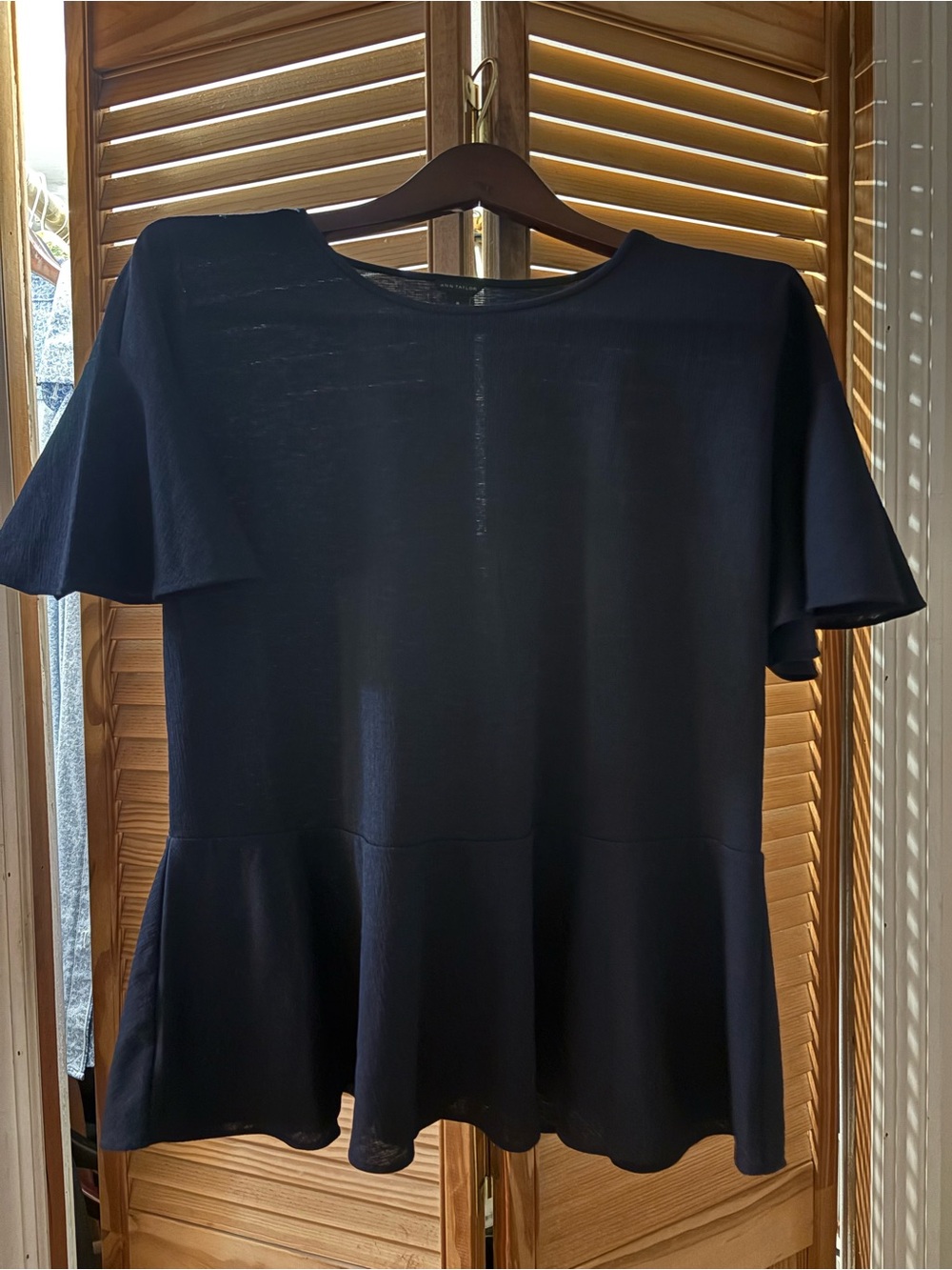 Ann Taylor Navy Short-Sleeve Peplum Top